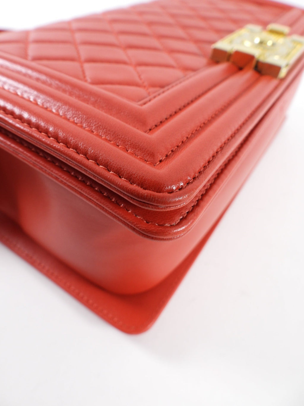 Chanel Red Quilted Lambskin Leather Medium Le Boy Bag GHW