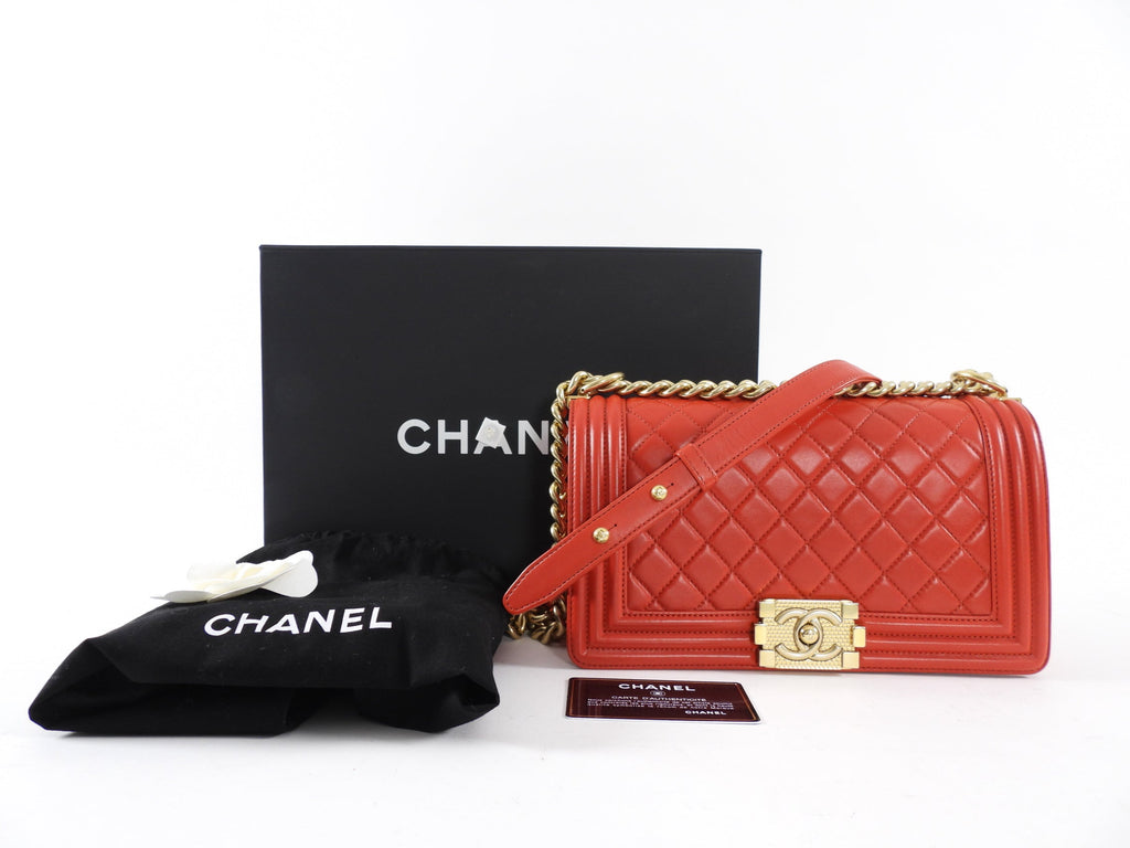 Chanel Red Quilted Lambskin Leather Medium Le Boy Bag GHW