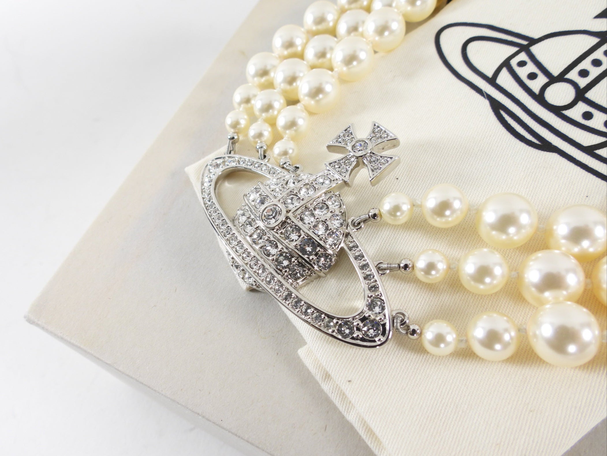 Vivienne Westwood Pearl and Crystal Orb Triple Choker Necklace