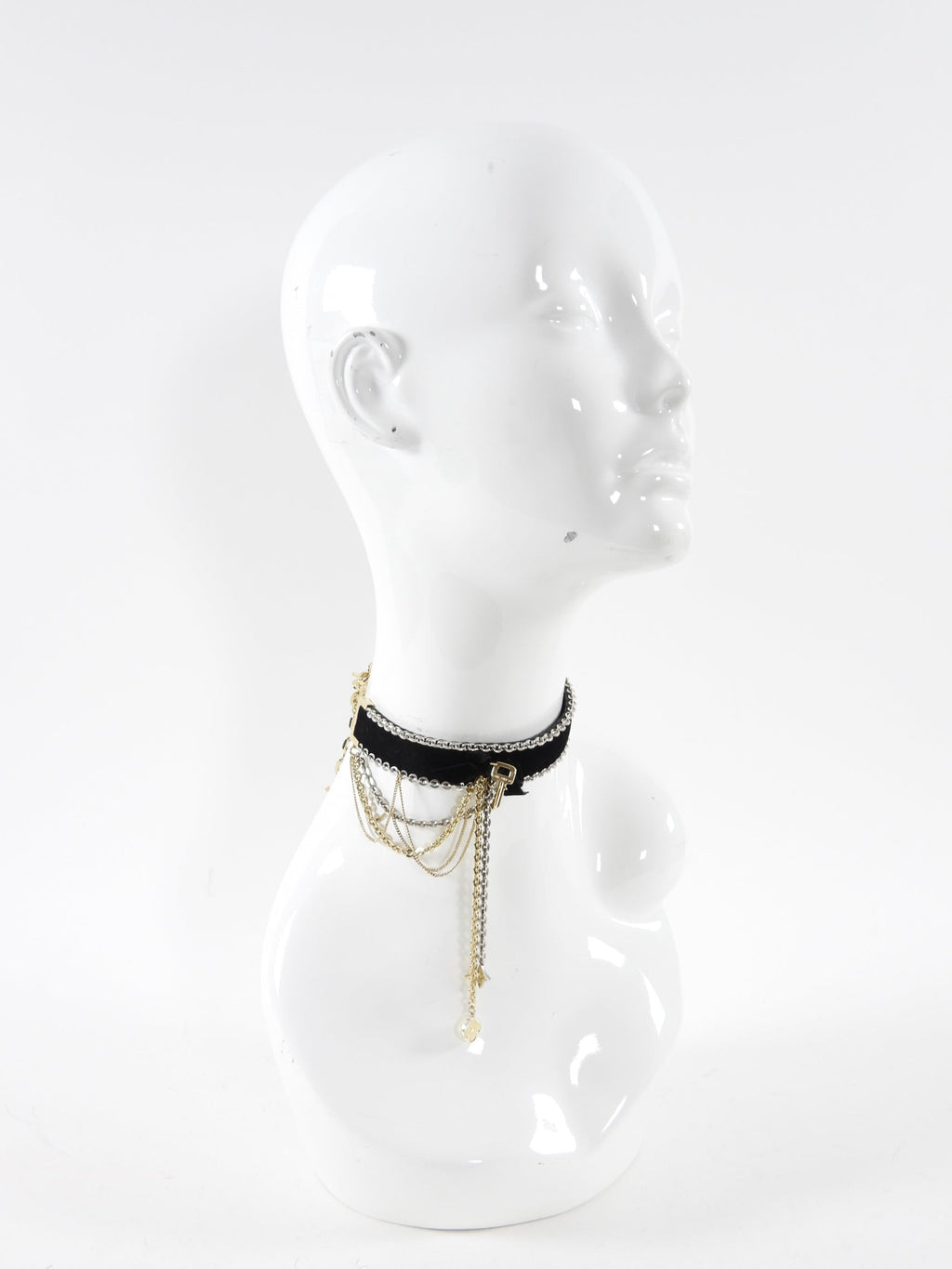 Louis Vuitton Black Velvet and Gold Chain Charms Choker Necklace