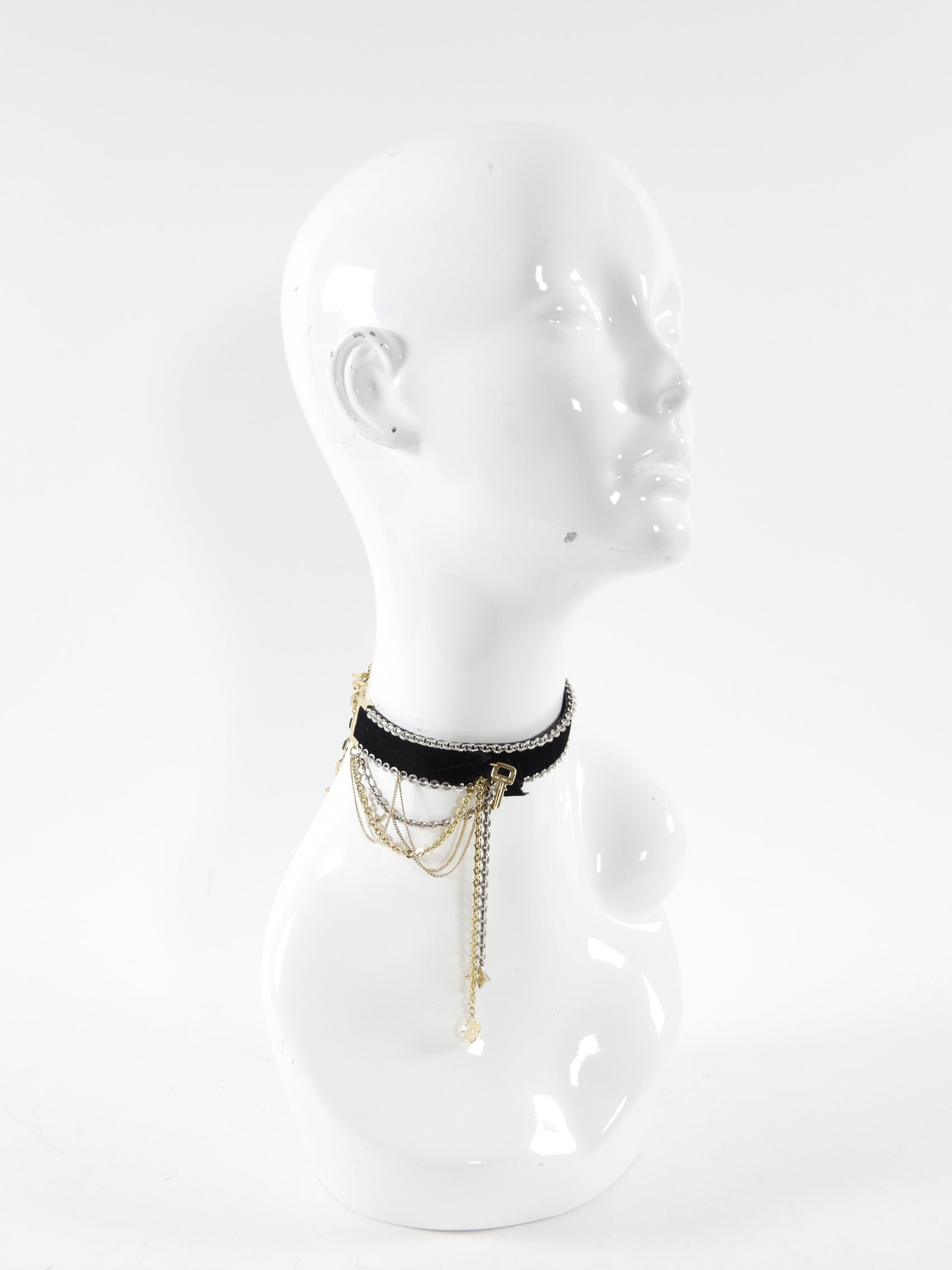 Louis Vuitton Black Velvet and Gold Chain Charms Choker Necklace