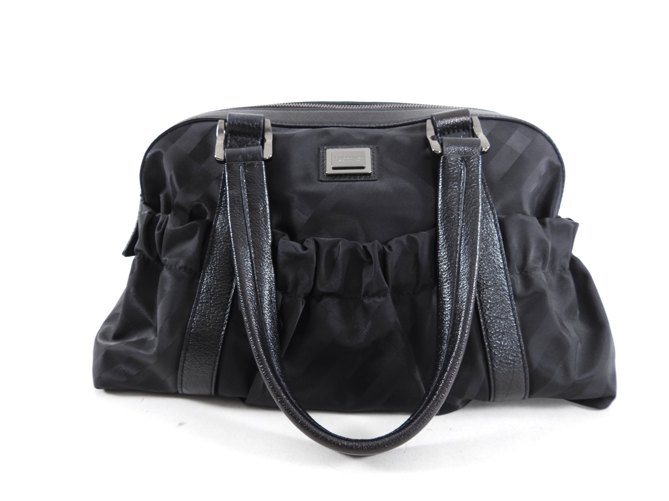 Burberry Black Nylon and Leather Check Shoulder Bag