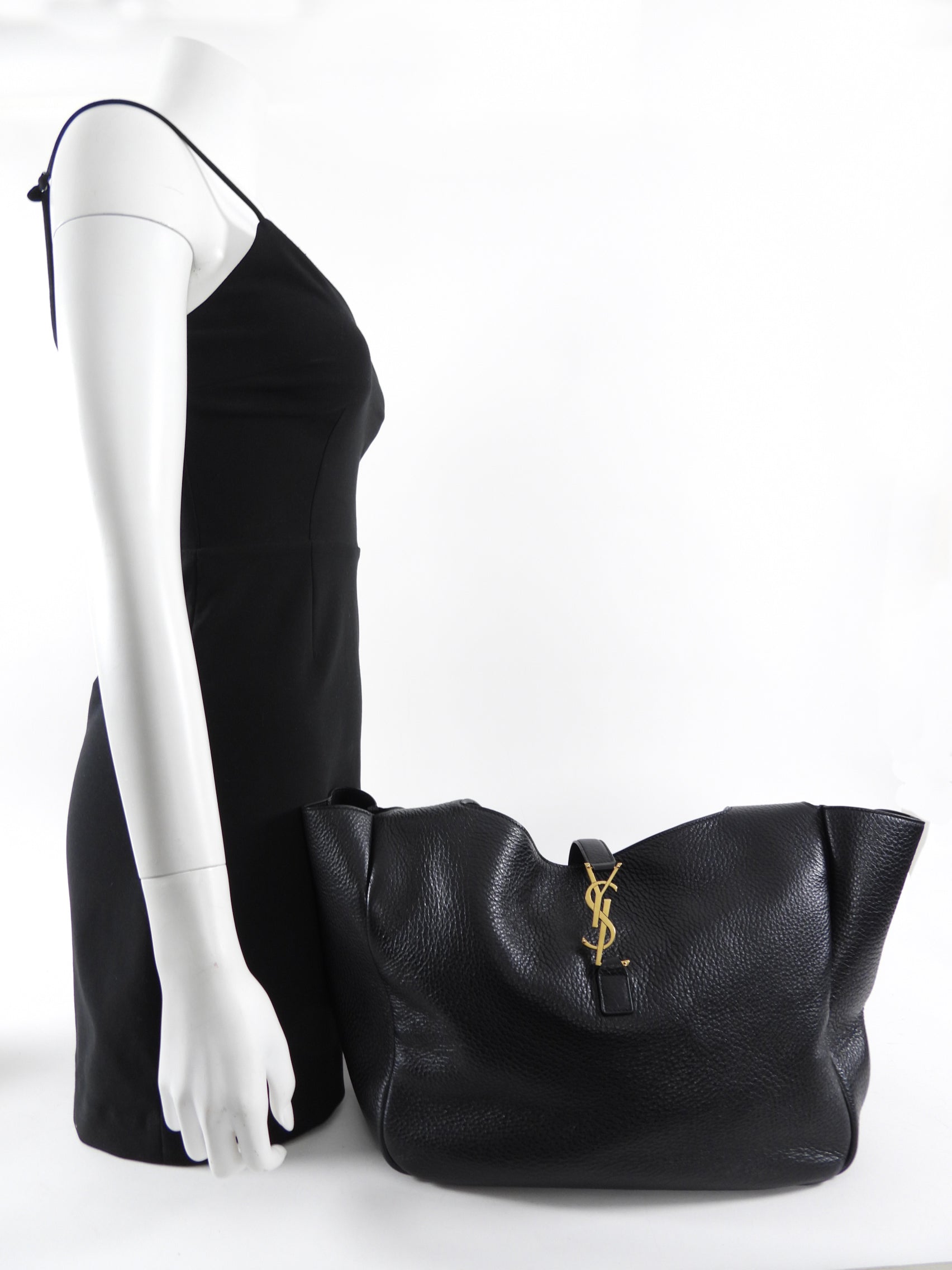 Saint Laurent Le 5 a 7 Black Grained Leather Bea Tote Bag