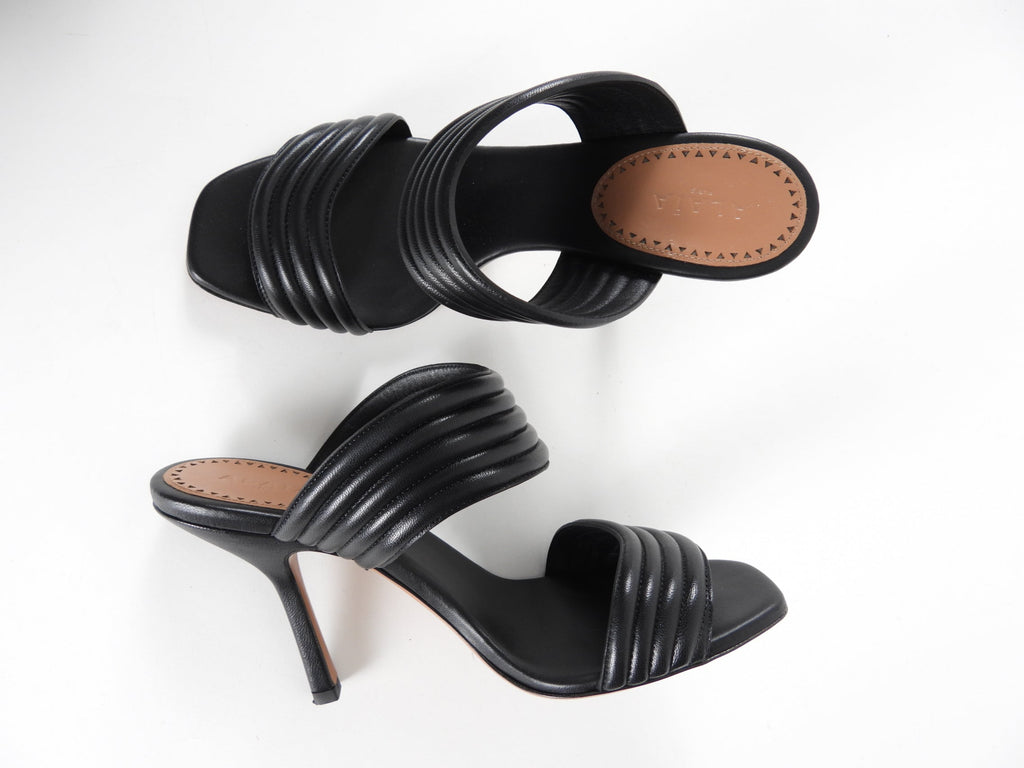 Alaia Black Padded Leather Stiletto Heel Mules - USA 8