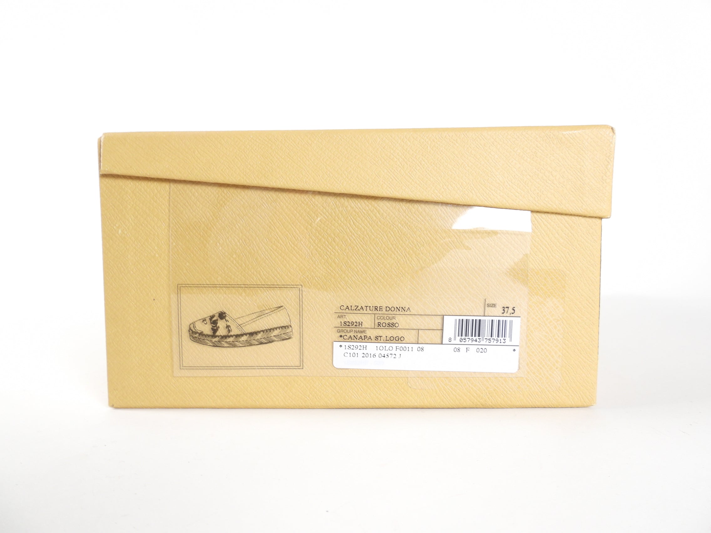 Prada Red Canvas and Gold Embroidered Logo Espadrille Flats - 37.5 / 7.5