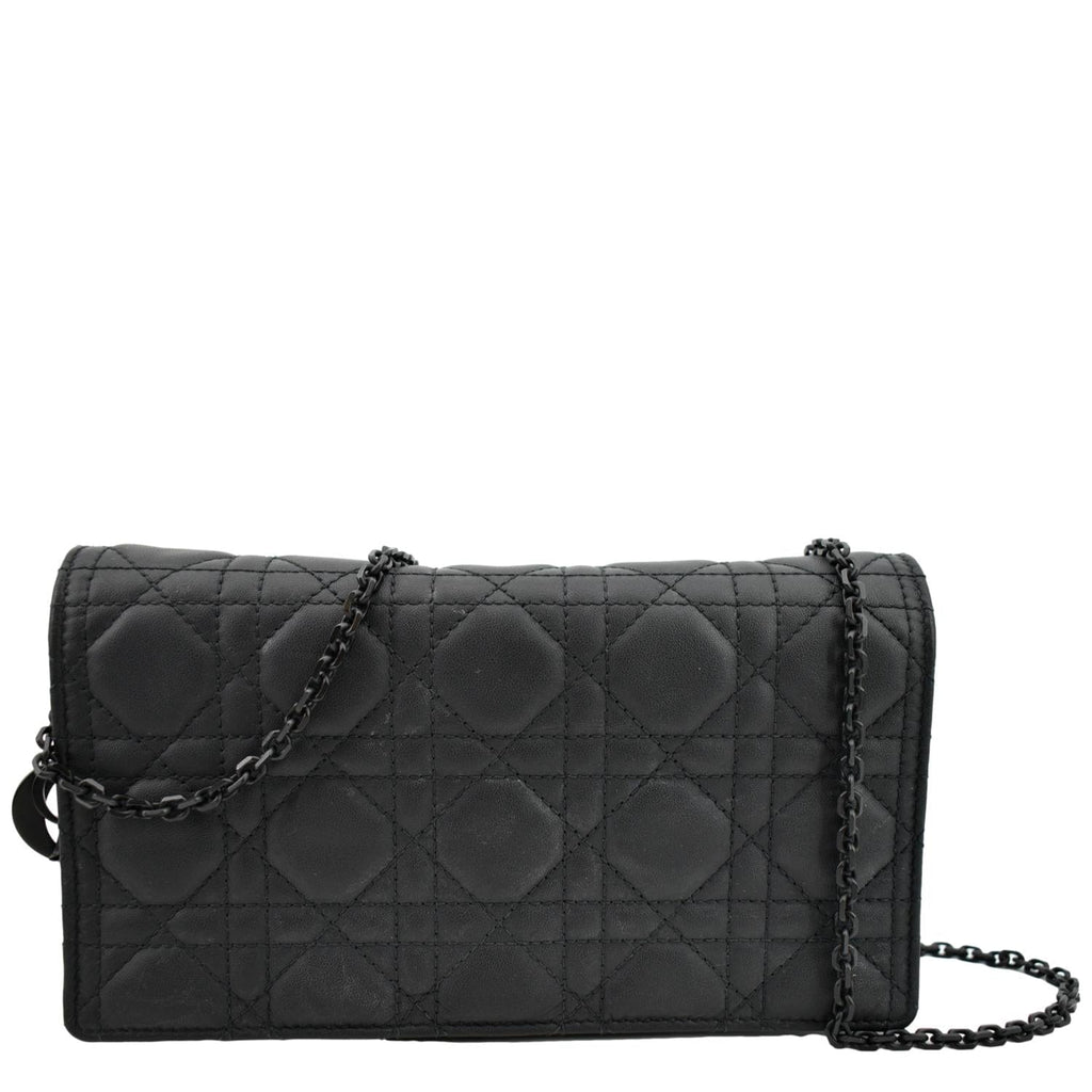 CHRISTIAN DIOR Lady Dior Cannage Leather Crossbody Chain wallet Black