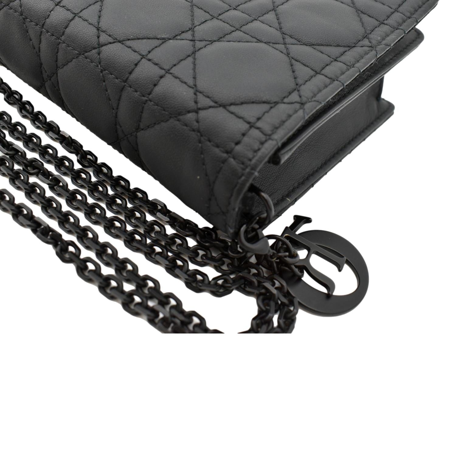 CHRISTIAN DIOR Lady Dior Cannage Leather Crossbody Chain wallet Black