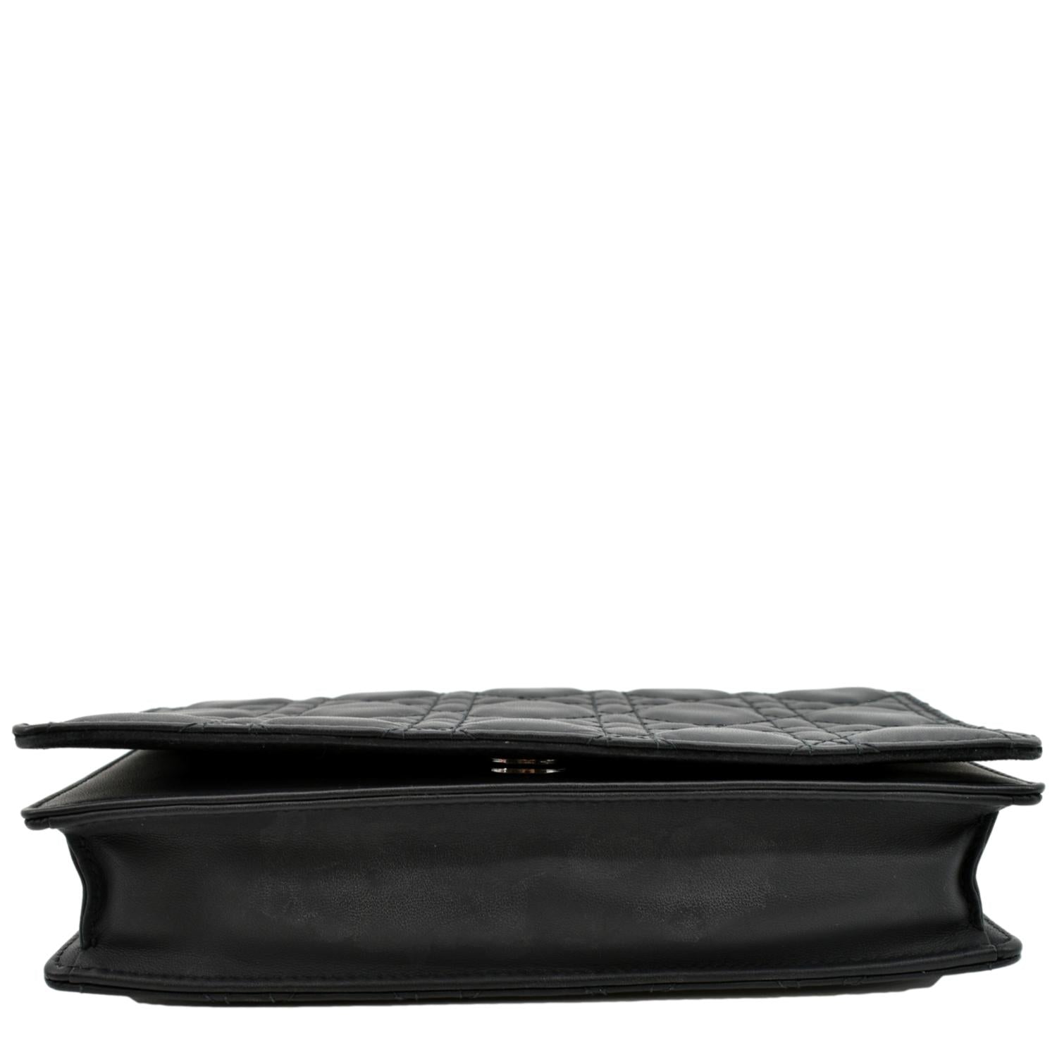 CHRISTIAN DIOR Lady Dior Cannage Leather Crossbody Chain wallet Black