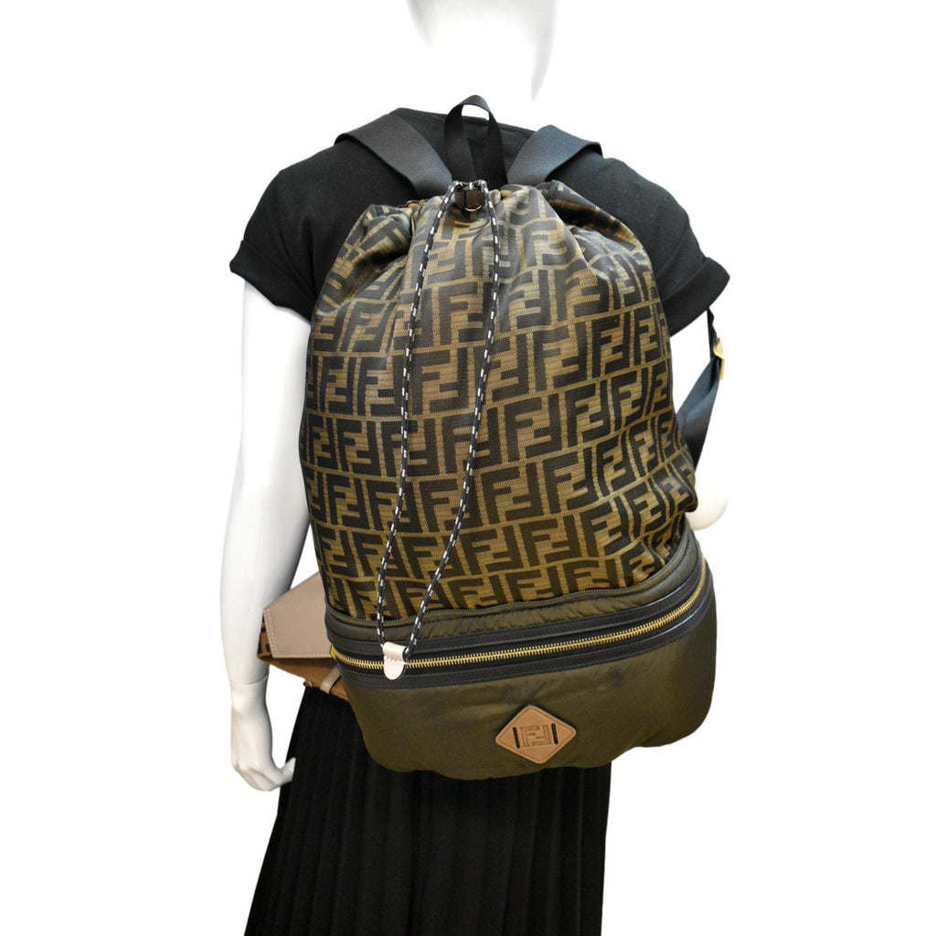 FENDI Convertible Monogram Canvas Backpack Bag Khaki