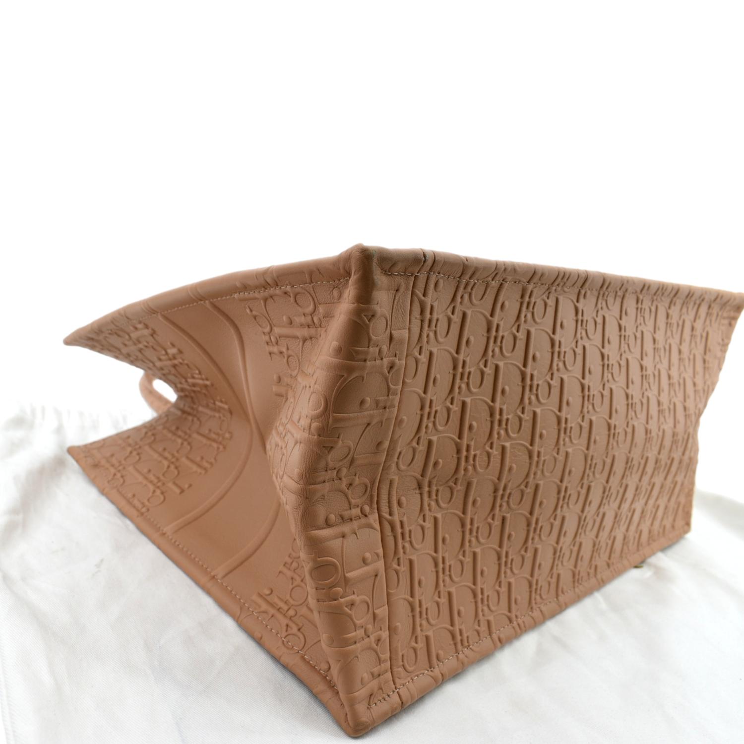 CHRISTIAN DIOR Book Oblique Embossed Calfskin Tote Bag Tan