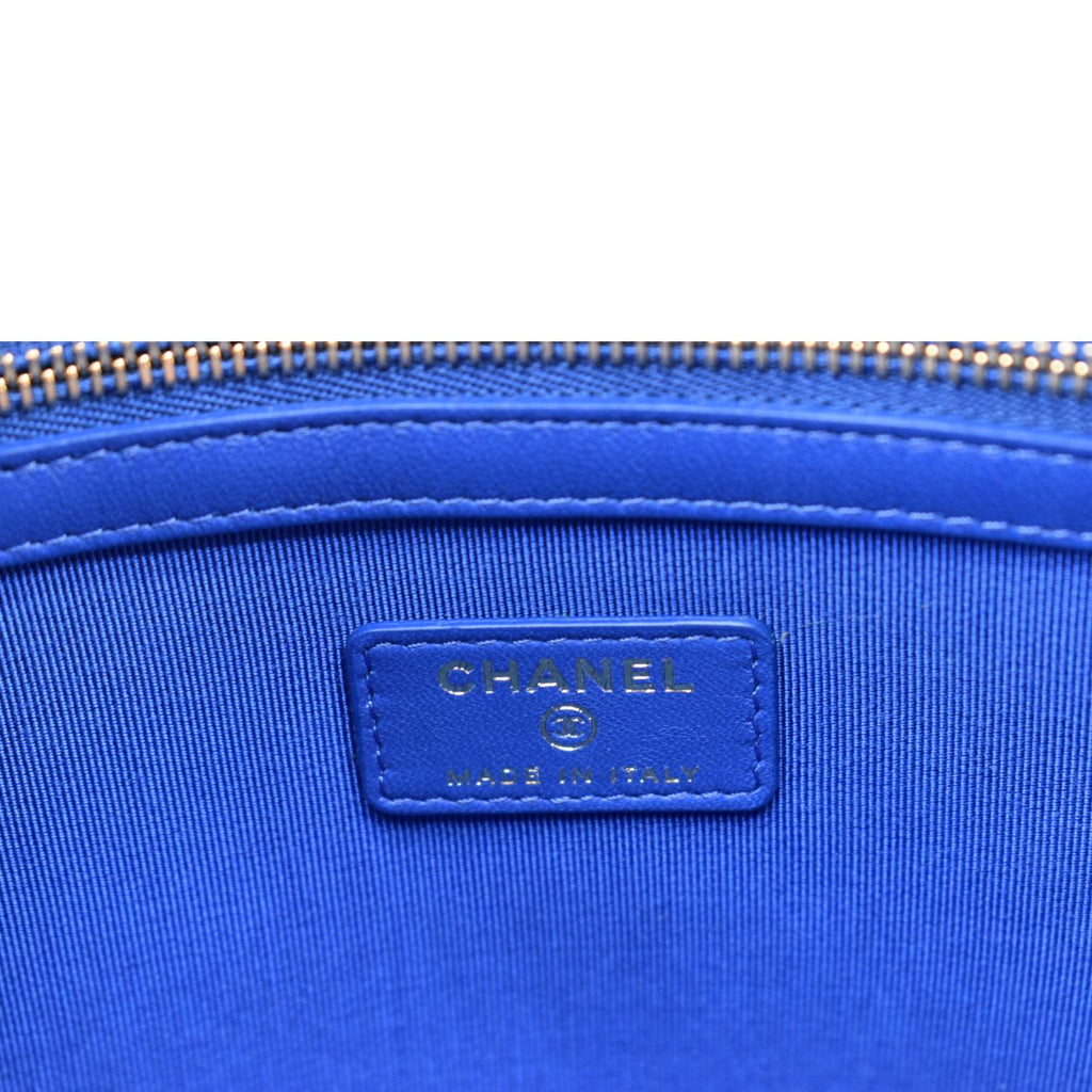 CHANEL O Case Chevron Leather Clutch Bag Blue
