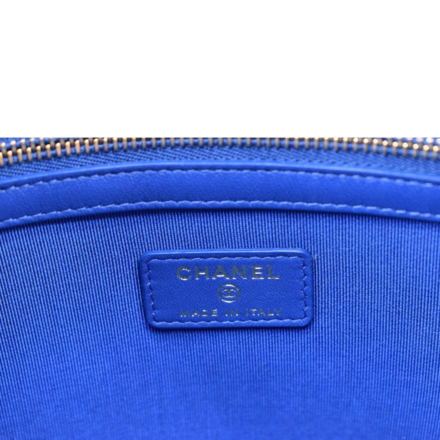 CHANEL O Case Chevron Leather Clutch Bag Blue