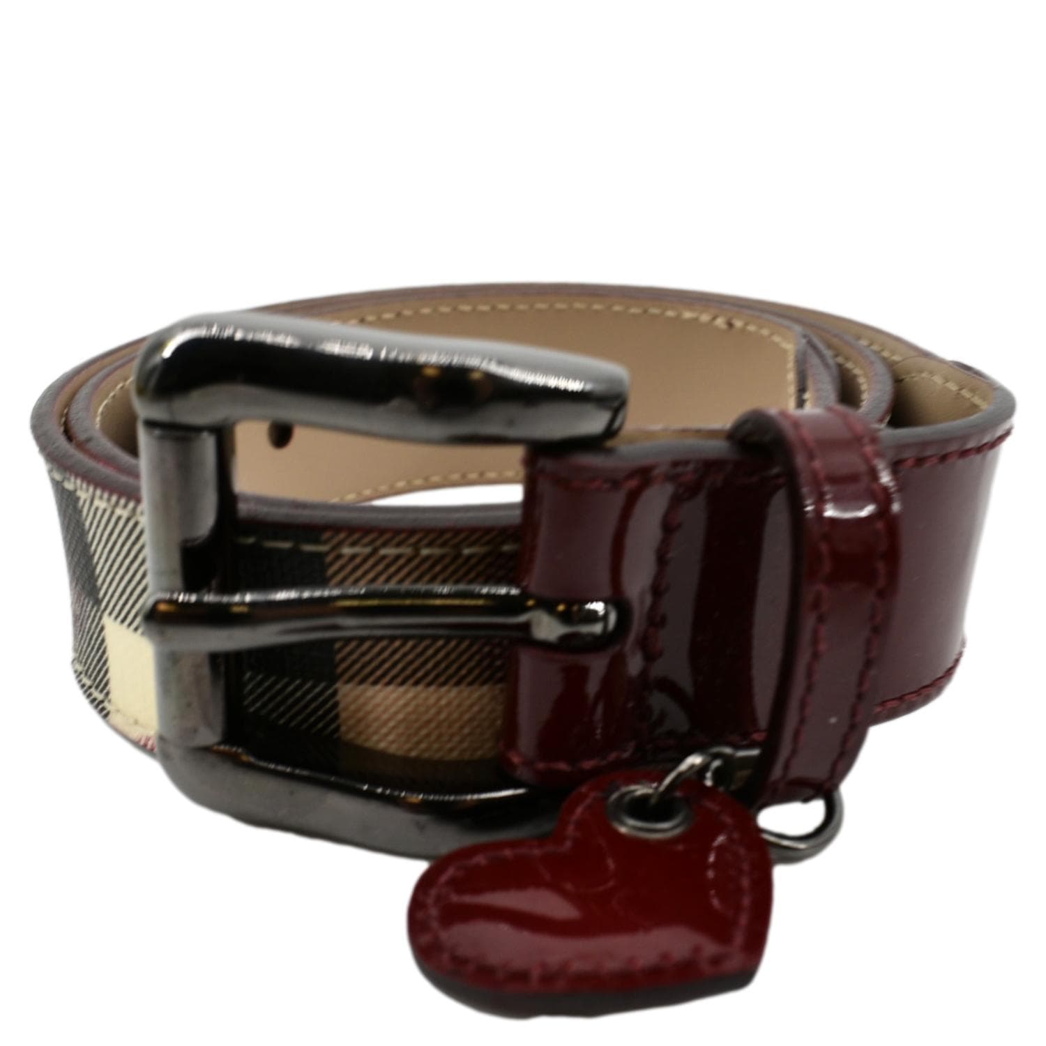 BURBERRY Nova Check Heart Belt Red Multicolor Size 32/80