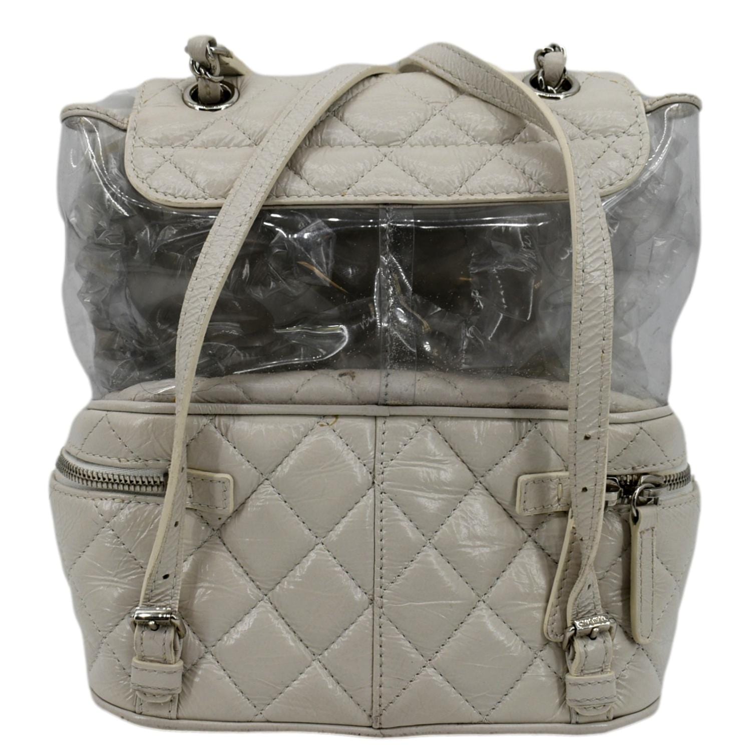 CHANEL Crumpled Quilted Calfskin PVC Backpack Bag White