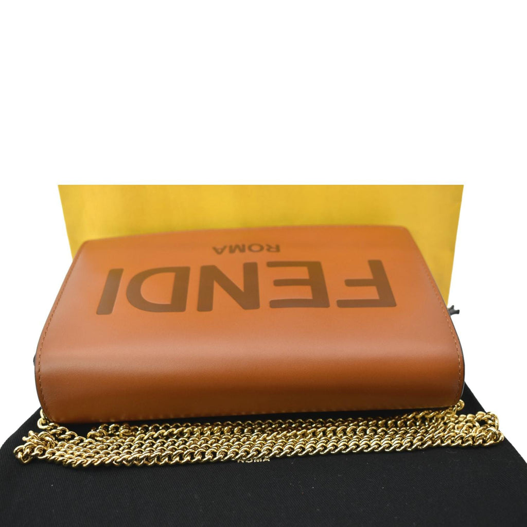 FENDI Roma Leather Wallet on Chain Crossbody Bag Brown