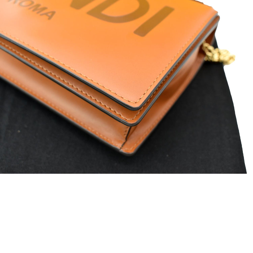 FENDI Roma Leather Wallet on Chain Crossbody Bag Brown