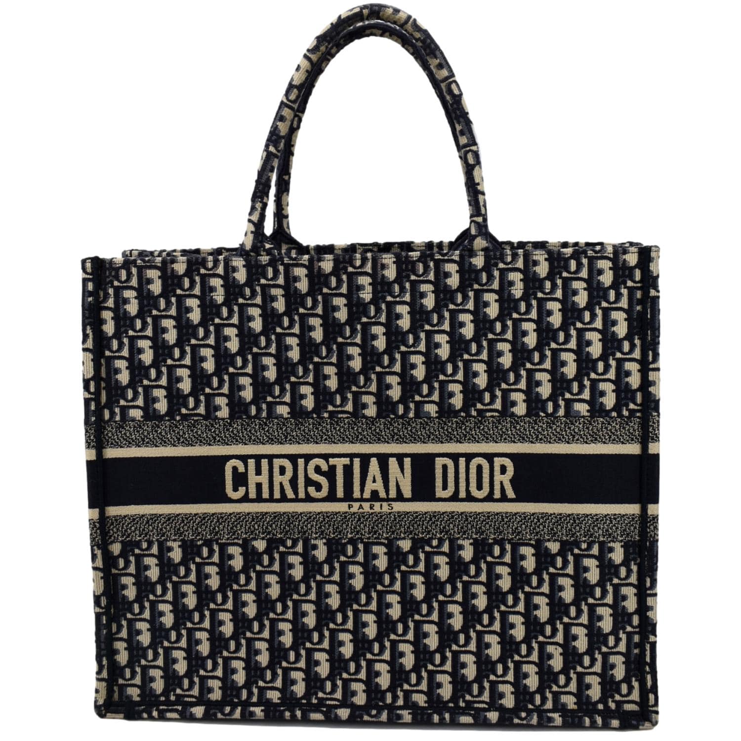 CHRISTIAN DIOR Large Book Oblique Embroidered Canvas Tote Bag Multicolor