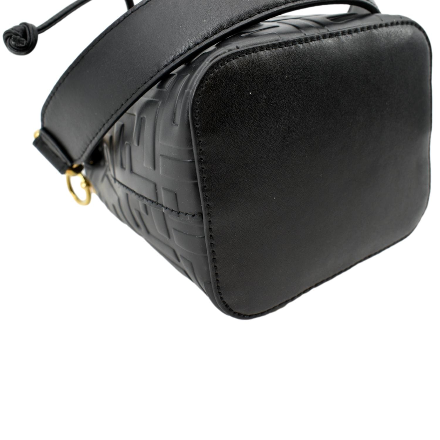 FENDI Mon Tresor Drawstring FF Leather Bucket Bag Black