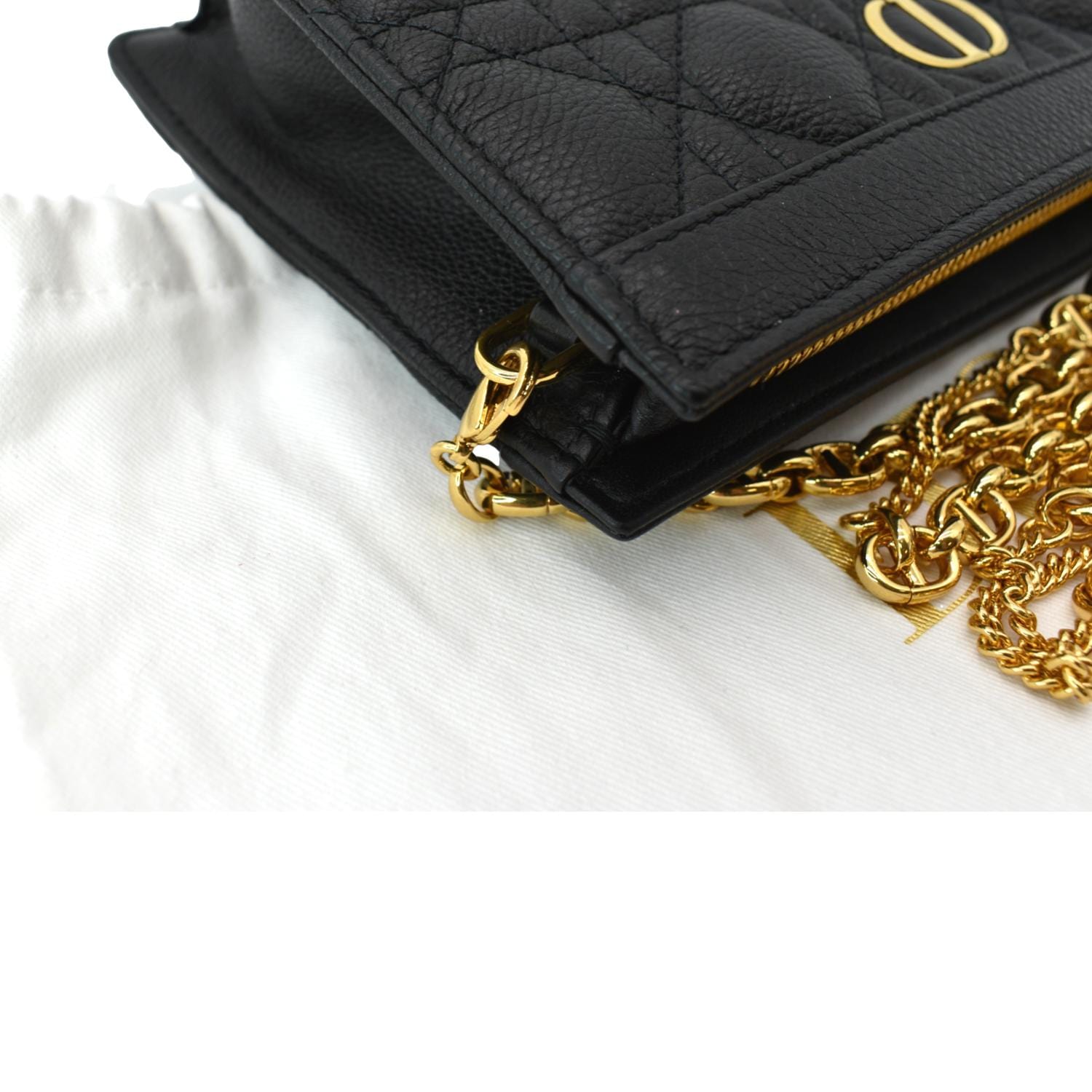CHRISTIAN DIOR Caro Cannage Calfskin Zipped Pouch Black