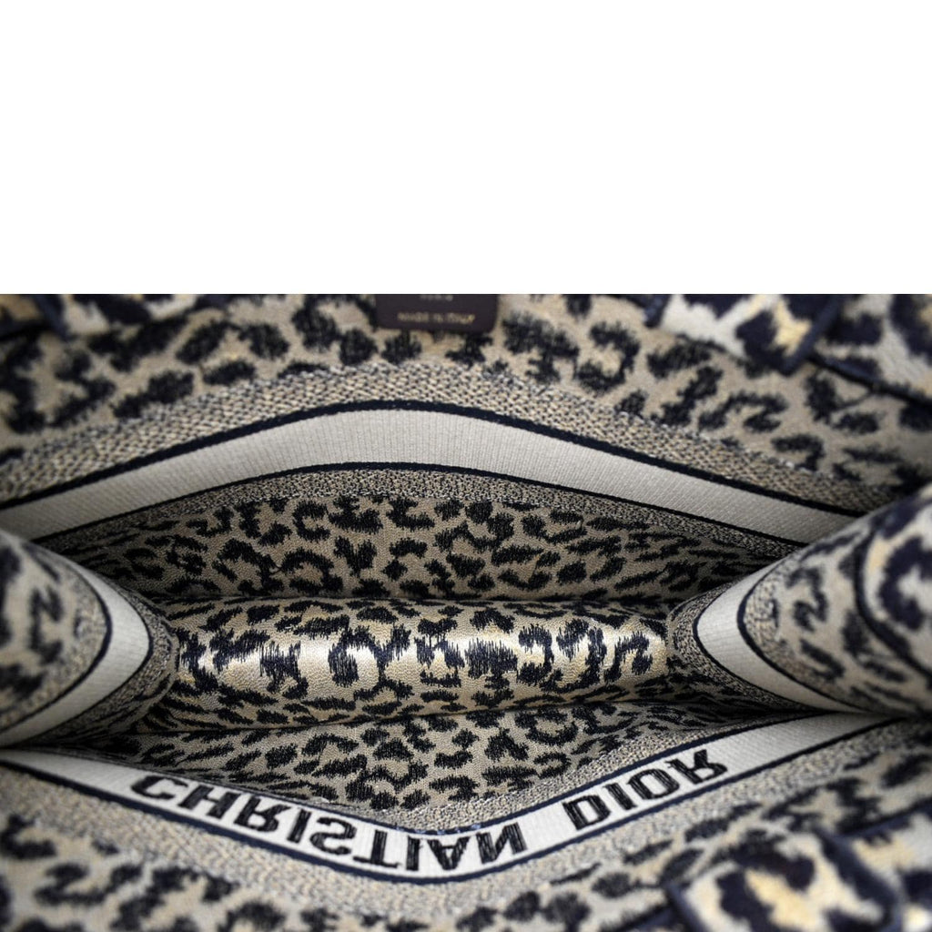 CHRISTIAN DIOR Leopard Medium Book Mizza Embroidered Tote Bag Beige