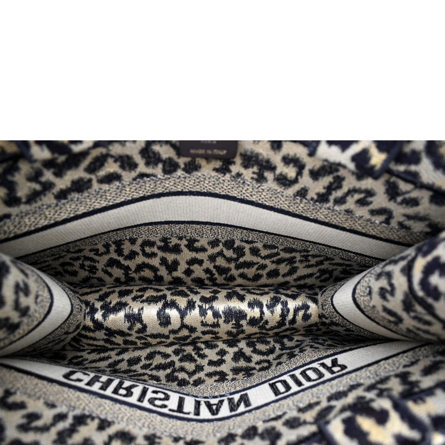 CHRISTIAN DIOR Leopard Medium Book Mizza Embroidered Tote Bag Beige
