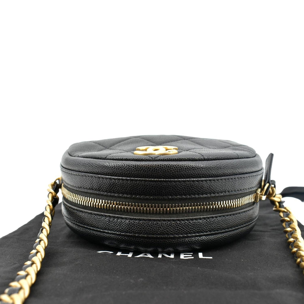 CHANEL Round Quilted Caviar Leather Clutch Crossbody Bag Black