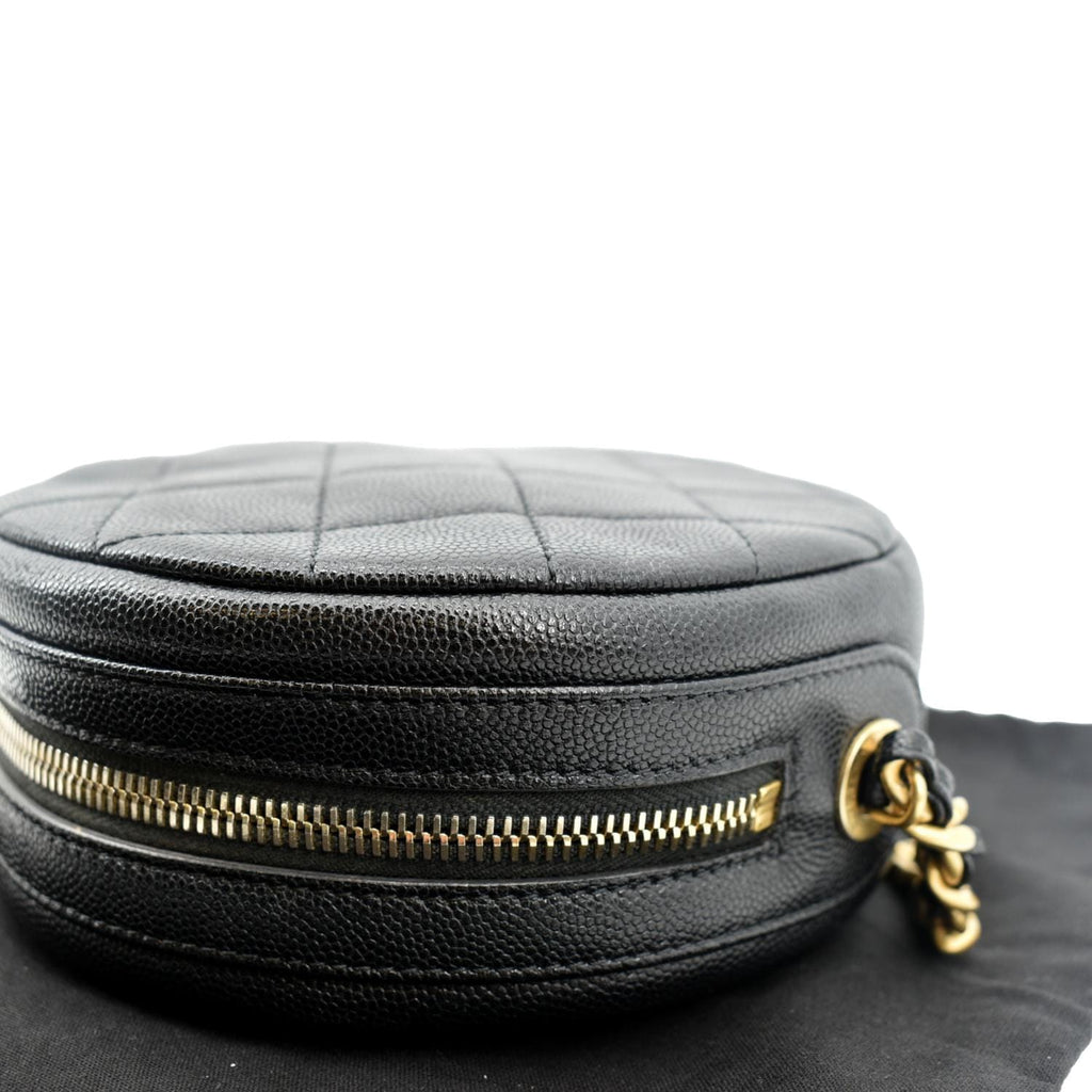 CHANEL Round Quilted Caviar Leather Clutch Crossbody Bag Black