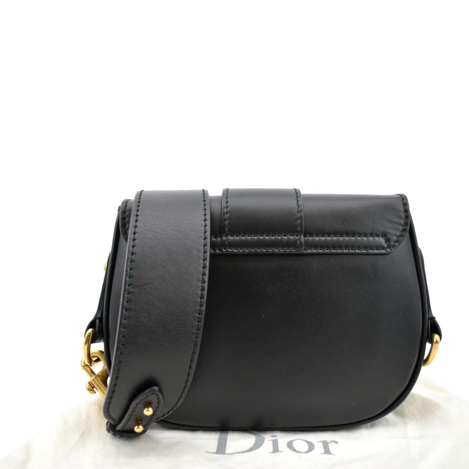 CHRISTIAN DIOR D Fence Calfskin Leather Saddle Bag Black