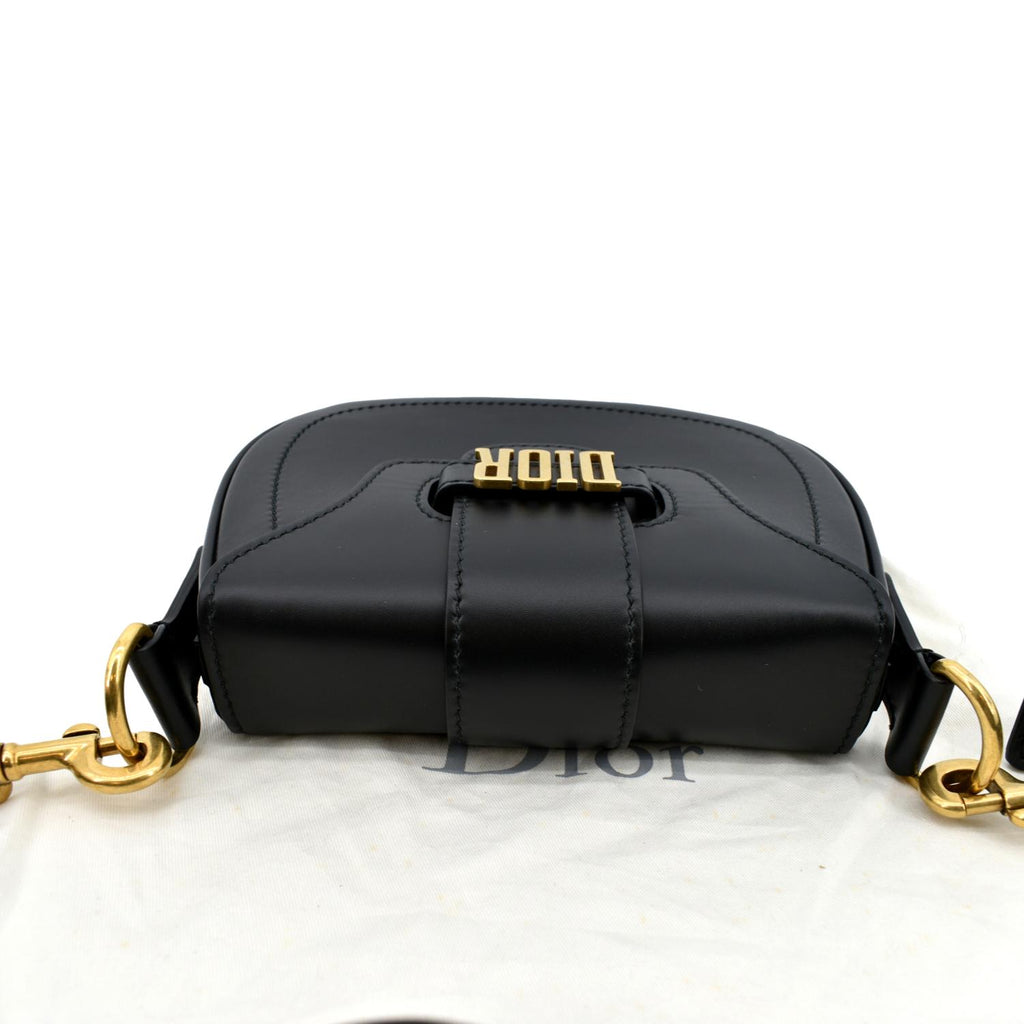 CHRISTIAN DIOR D Fence Calfskin Leather Saddle Bag Black