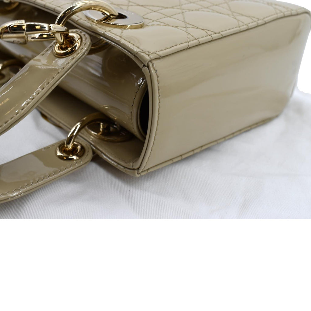 CHRISTIAN DIOR Lady Dior Small Patent Leather Shoulder Bag Beige
