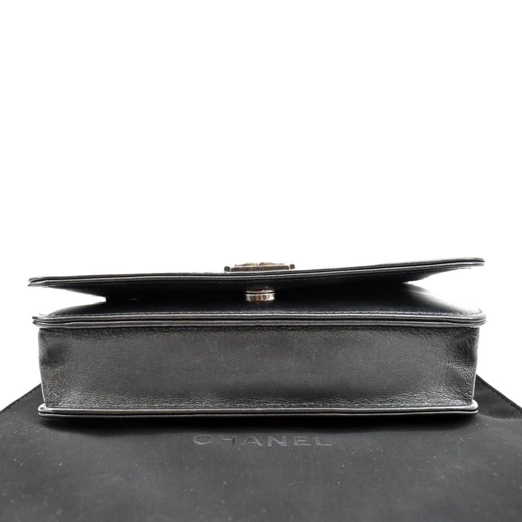 CHANEL Boy Woc Lambskin Leather Wallet On Chain Clutch Bag Black