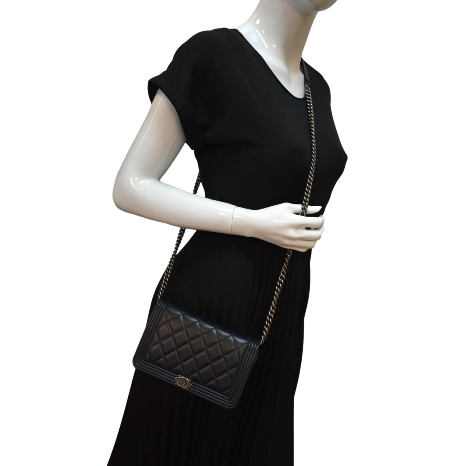 CHANEL Boy Woc Lambskin Leather Wallet On Chain Clutch Bag Black