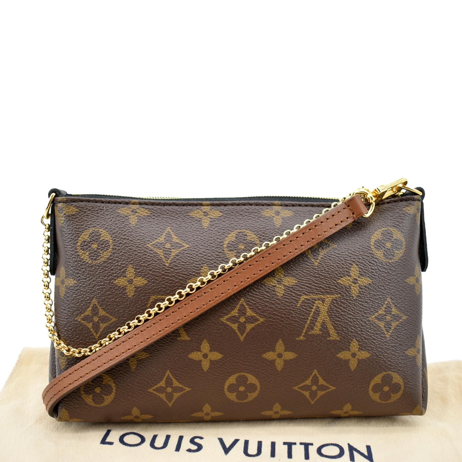 LOUIS VUITTON Pallas Monogram Canvas Clutch Crossbody Bag Brown