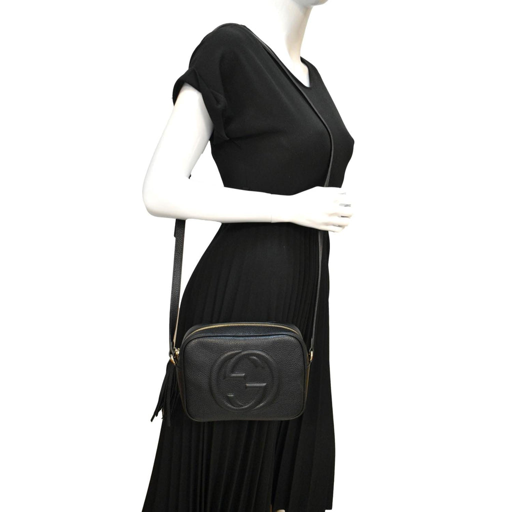GUCCI Soho Disco Pebbled Leather Crossbody Bag Black 308364
