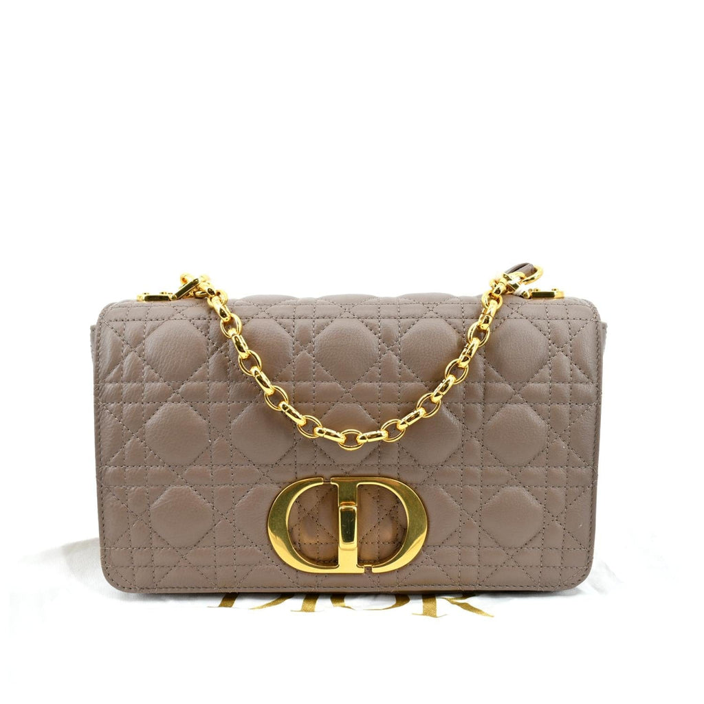 CHRISTIAN DIOR Caro Iridescent Leather Shoulder Bag Metallic Pink