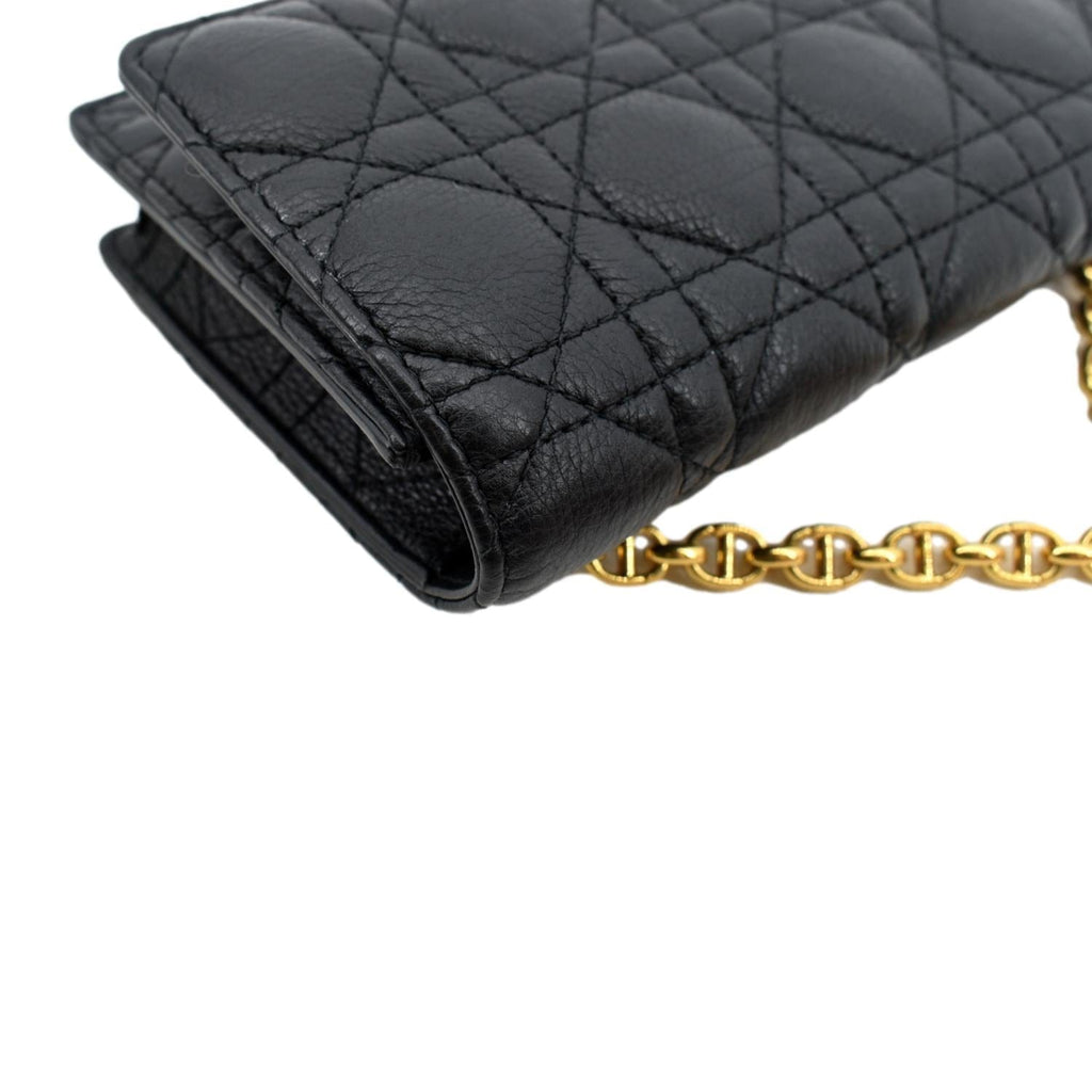 CHRISTIAN DIOR Caro Cannage Calf Leather Shoulder Bag Black
