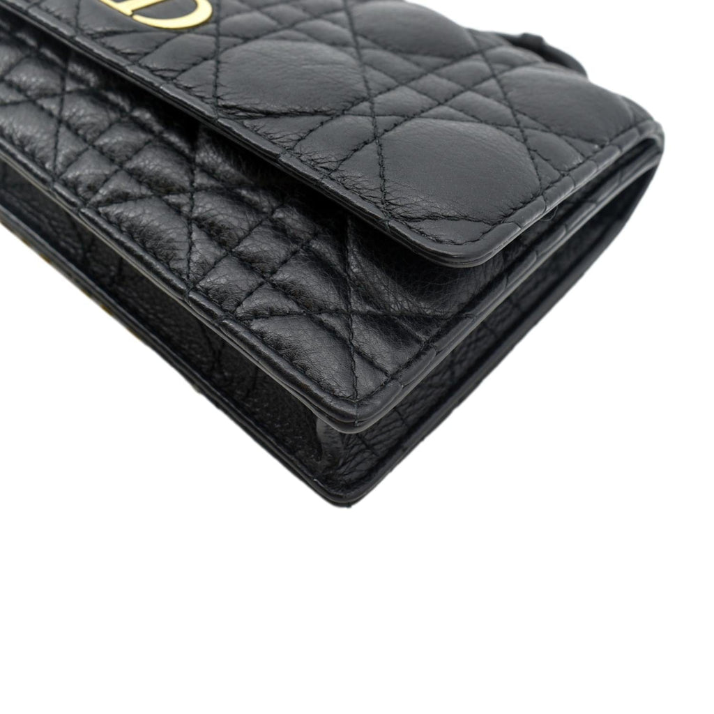 CHRISTIAN DIOR Caro Cannage Calf Leather Shoulder Bag Black