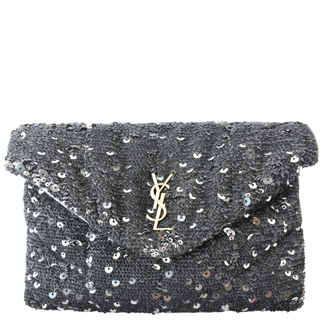 YVES SAINT LAURENT Small Puffer Sequin Clutch Wallet Black - sold