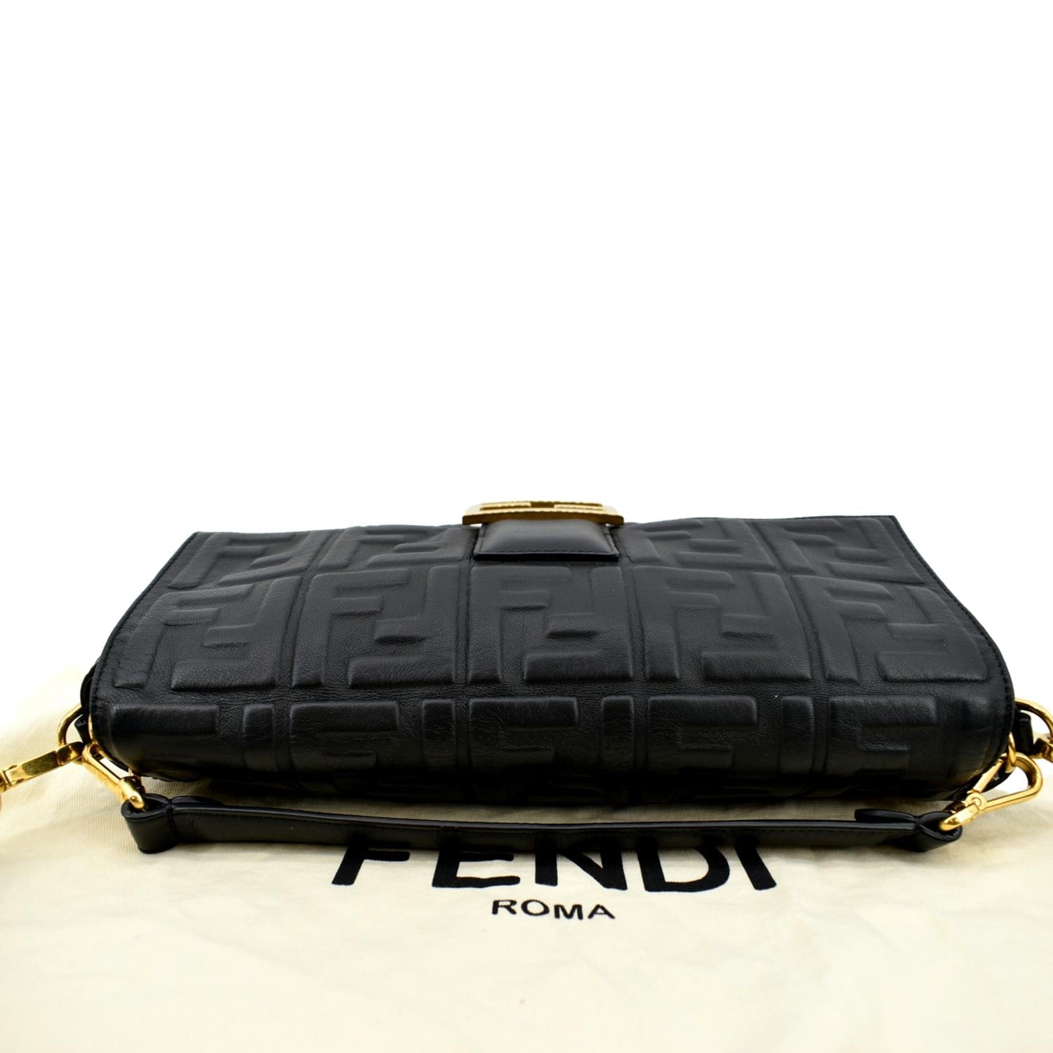 FENDI Baguette Leather Shoulder Bag Black