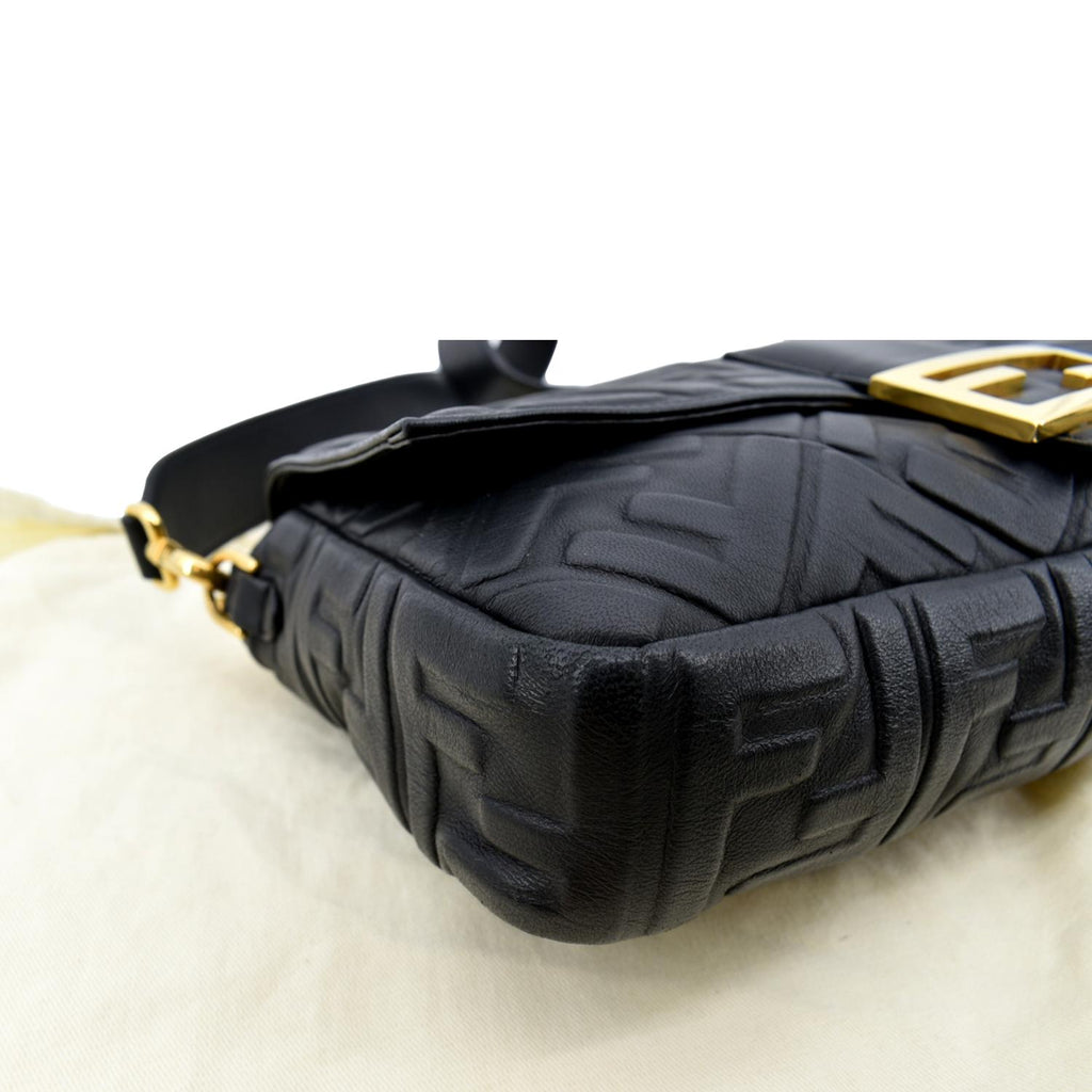 FENDI Baguette Leather Shoulder Bag Black