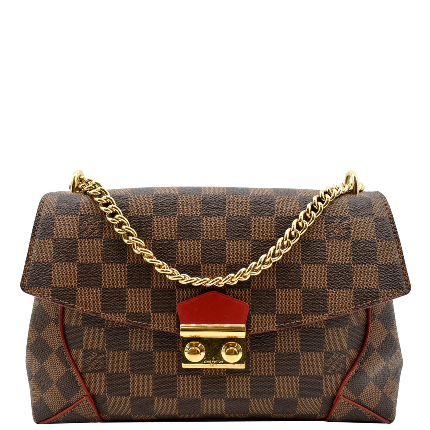 LOUIS VUITTON Caissa Chain Damier Ebene Clutch Shoulder Bag Brown