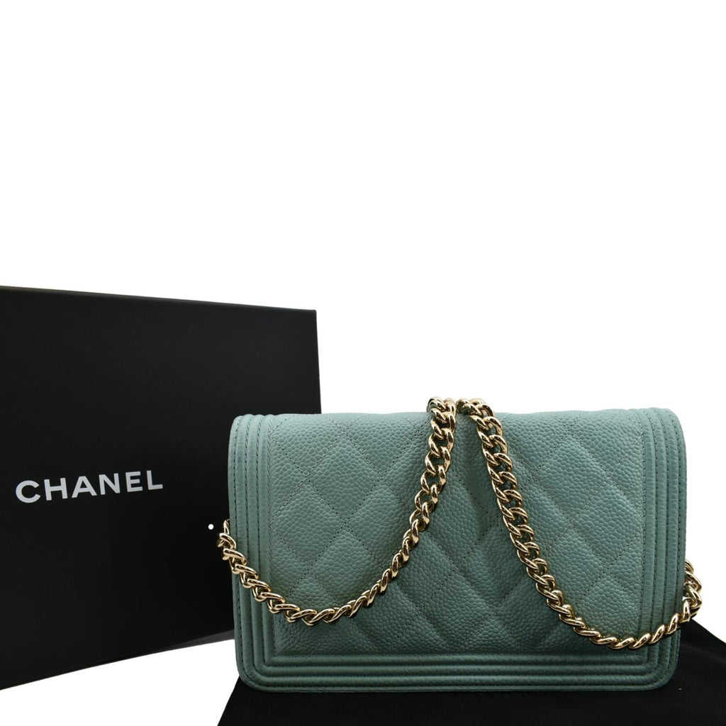 CHANEL Boy Woc Caviar Leather Wallet On Chain Clutch Bag Light Green