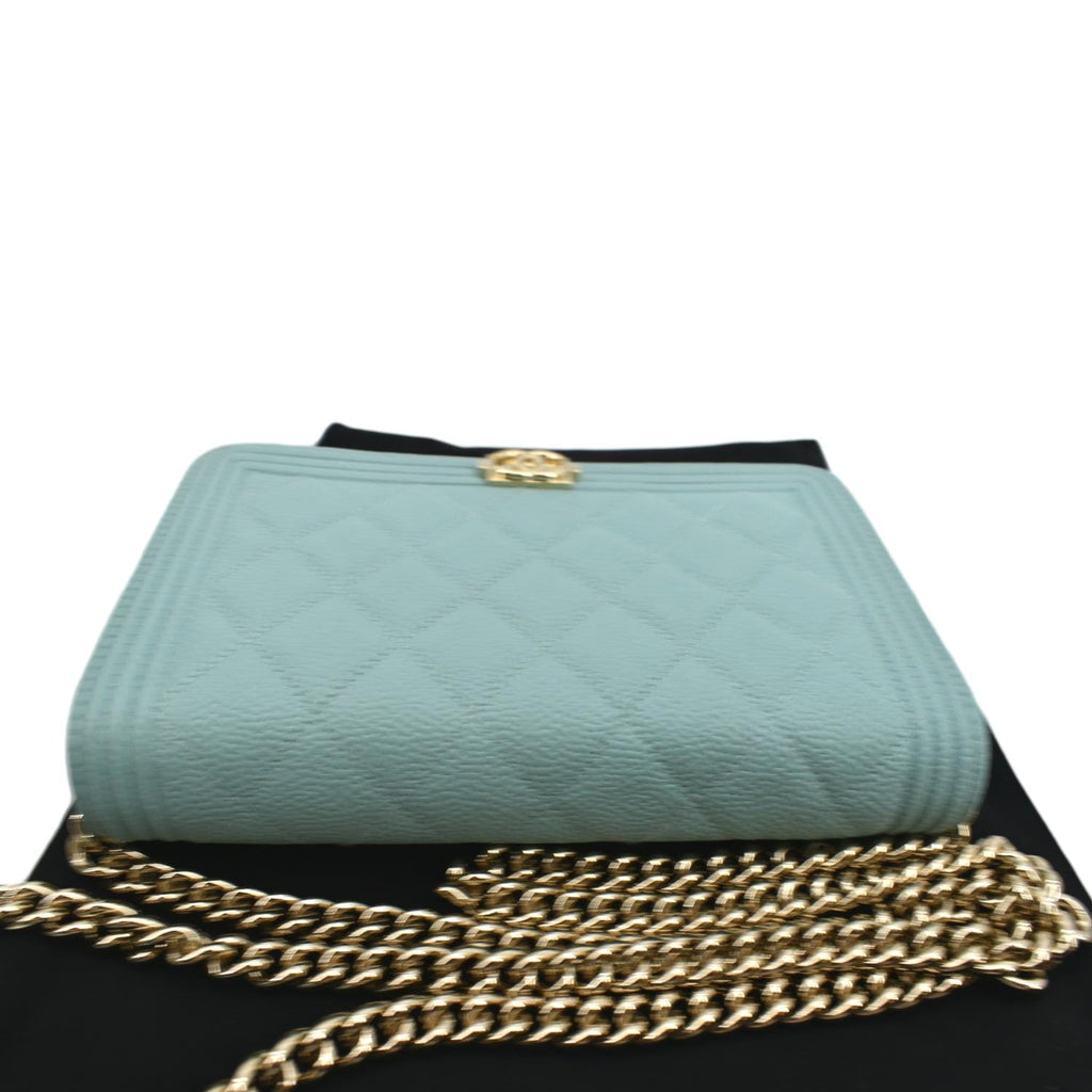 CHANEL Boy Woc Caviar Leather Wallet On Chain Clutch Bag Light Green