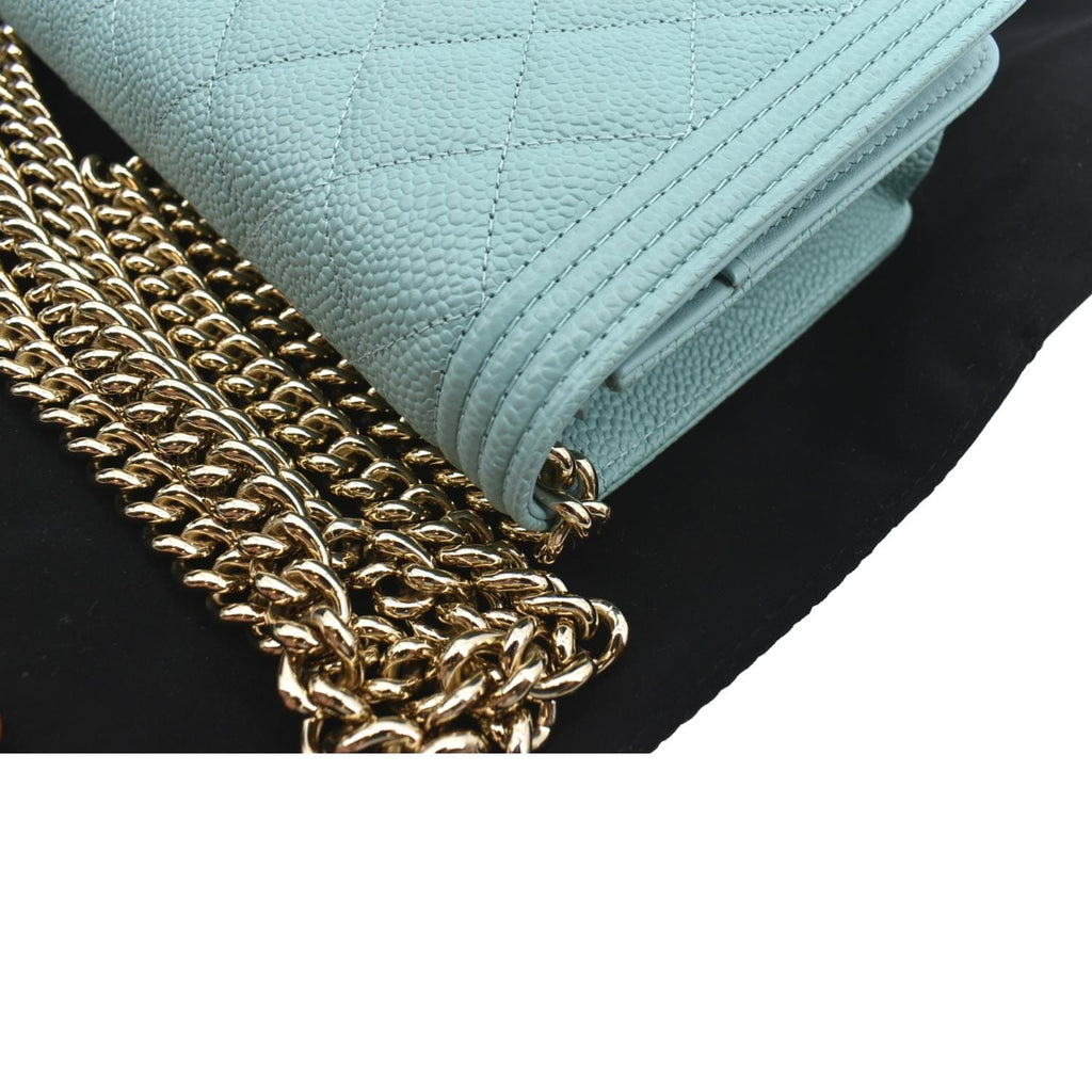 CHANEL Boy Woc Caviar Leather Wallet On Chain Clutch Bag Light Green