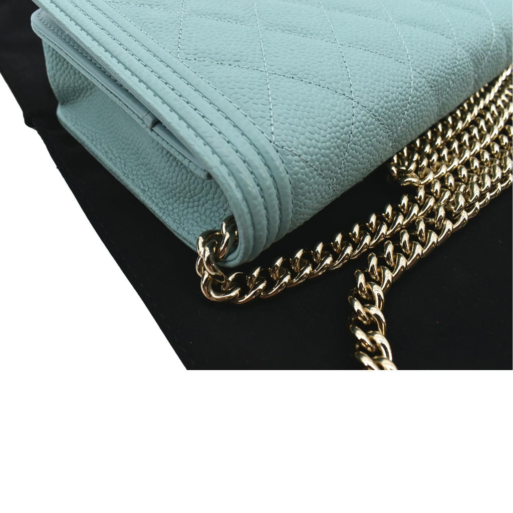 CHANEL Boy Woc Caviar Leather Wallet On Chain Clutch Bag Light Green