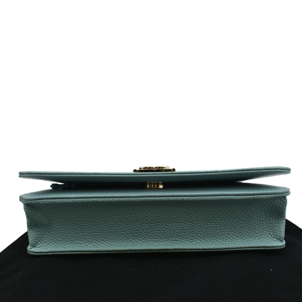 CHANEL Boy Woc Caviar Leather Wallet On Chain Clutch Bag Light Green
