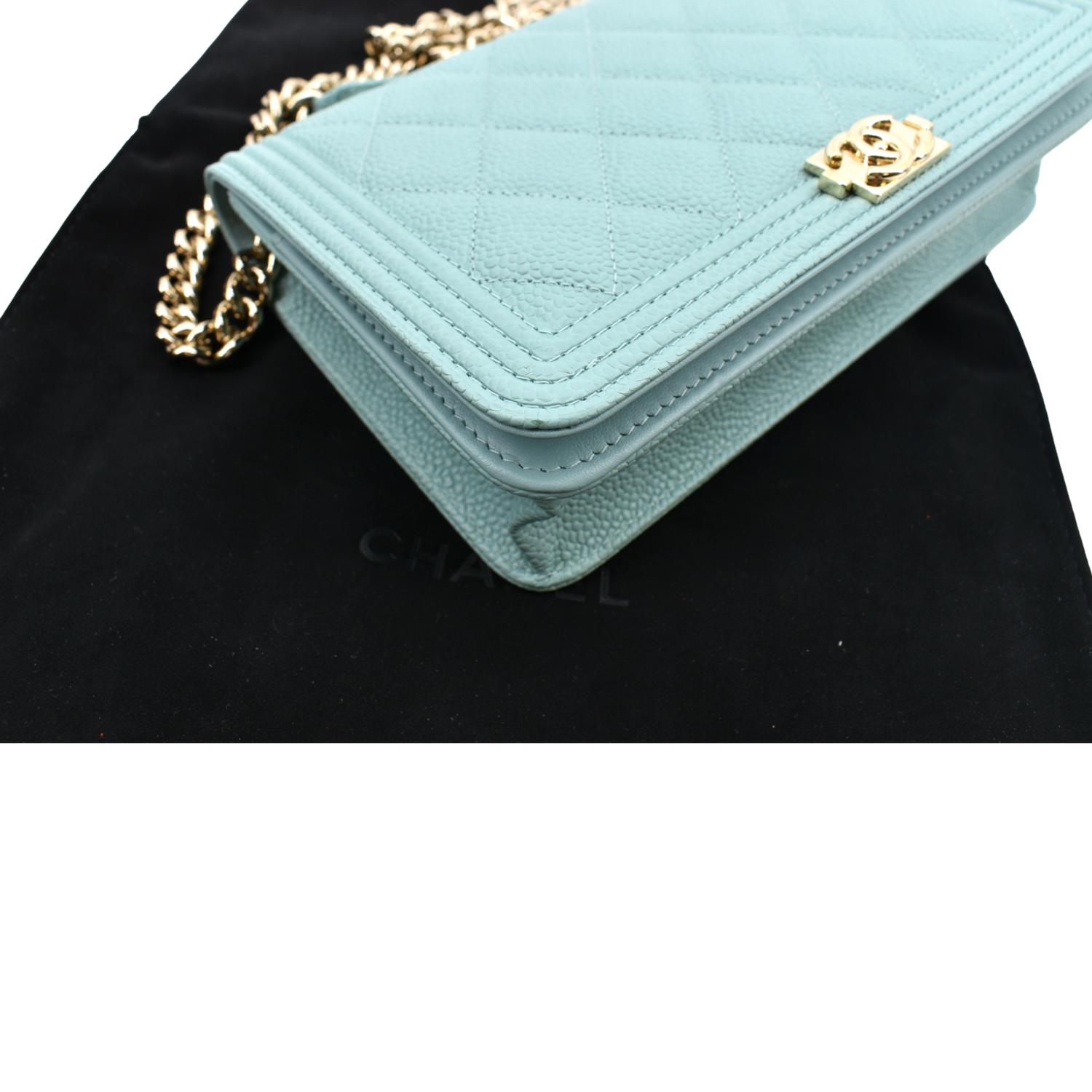 CHANEL Boy Woc Caviar Leather Wallet On Chain Clutch Bag Light Green