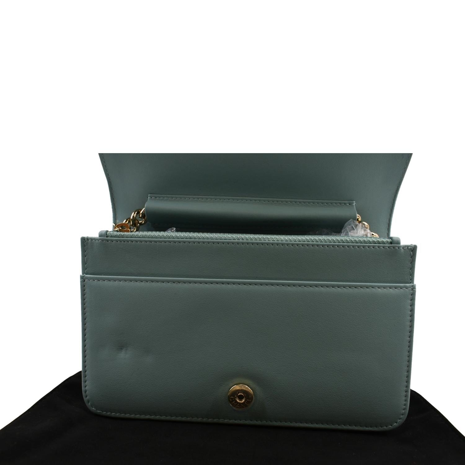 CHANEL Boy Woc Caviar Leather Wallet On Chain Clutch Bag Light Green