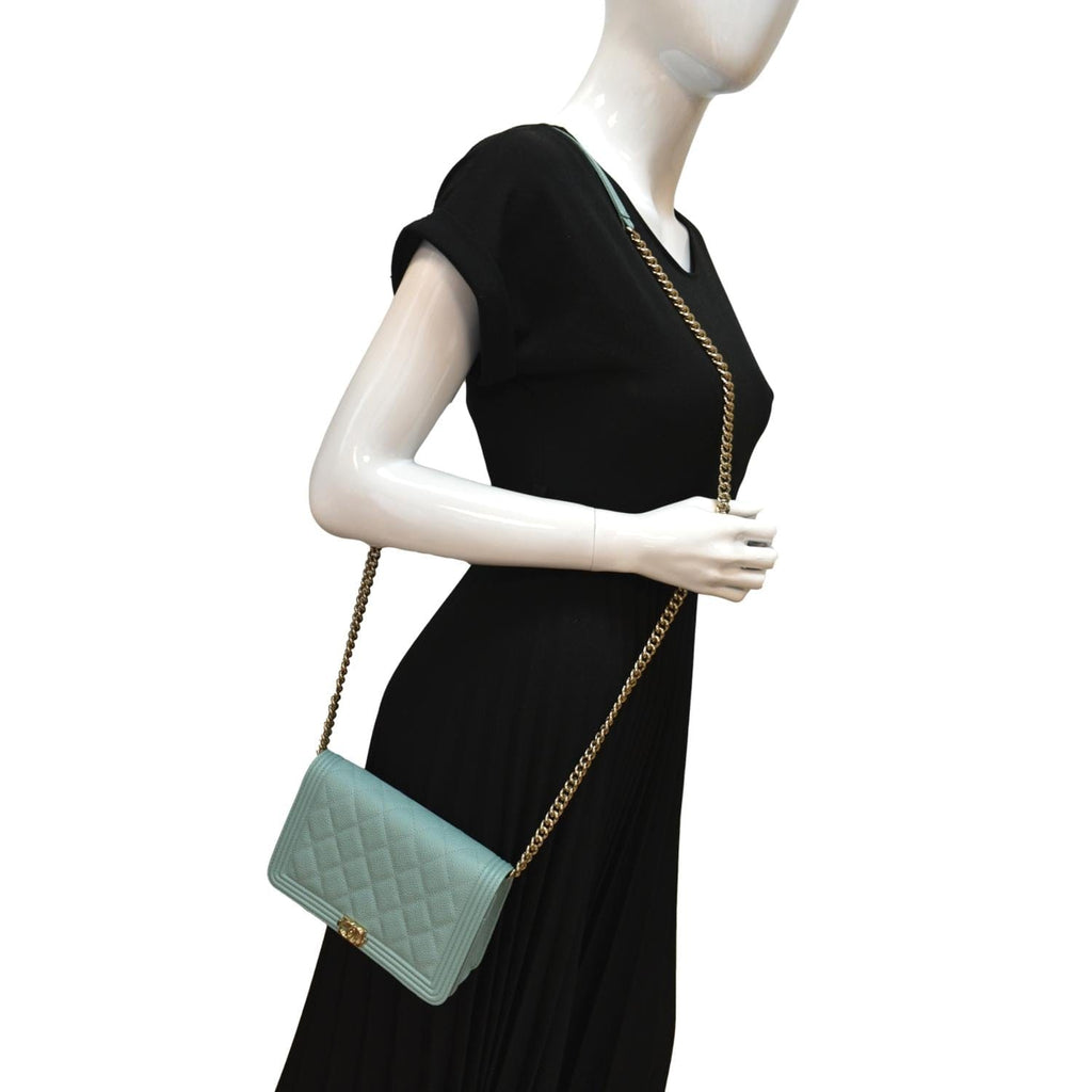 CHANEL Boy Woc Caviar Leather Wallet On Chain Clutch Bag Light Green