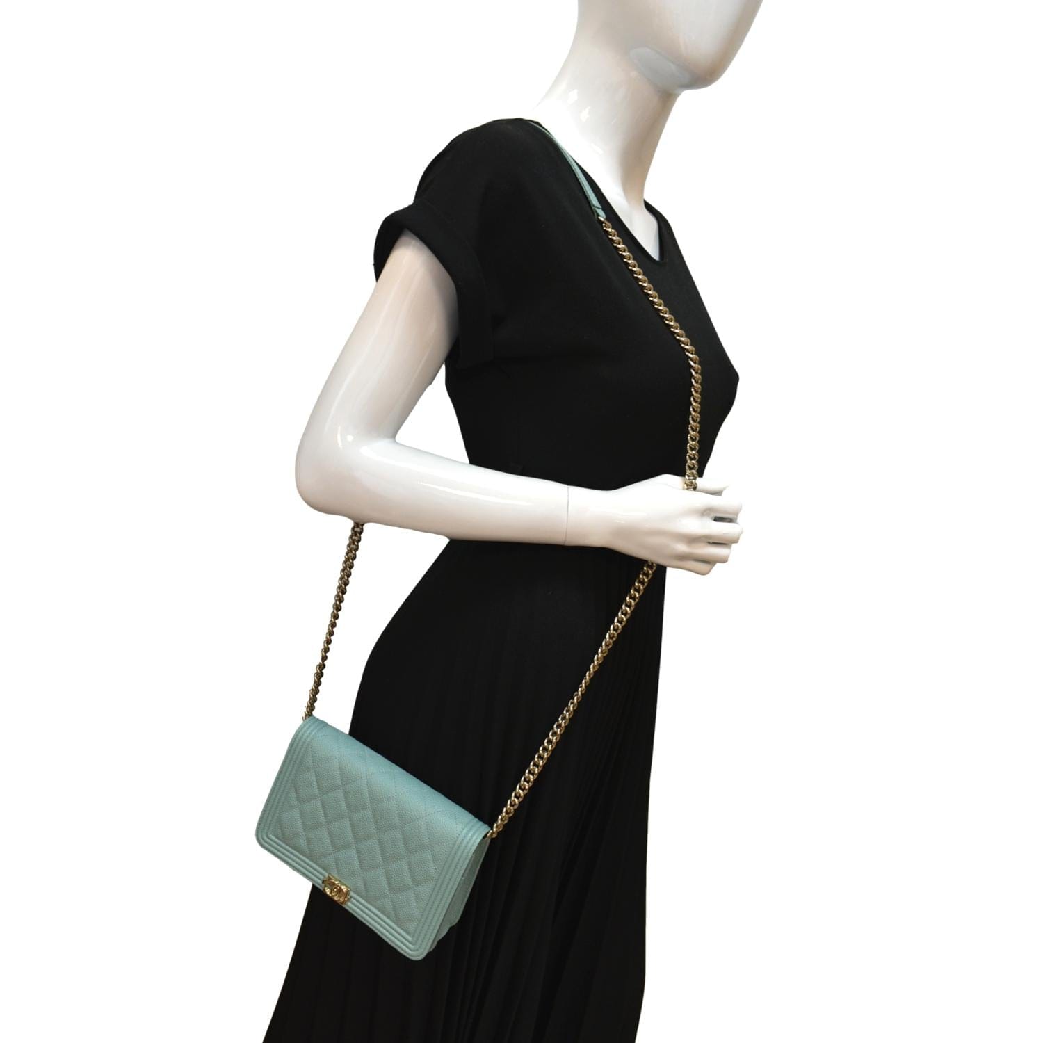 CHANEL Boy Woc Caviar Leather Wallet On Chain Clutch Bag Light Green